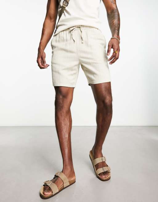 エイソス ASOS DESIGN slim ripstop shorts in mid length in beige