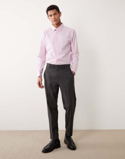 ASOS DESIGN slim textured dress shirt with double cuffs in pink, 2 of 5