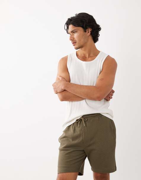 ASOS DESIGN slim textured fit jersey short in stone - view 1
