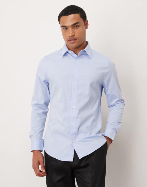 ASOS DESIGN slim textured shirt in blue - view 1