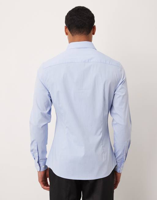 ASOS DESIGN slim textured shirt in blue, 3 of 5