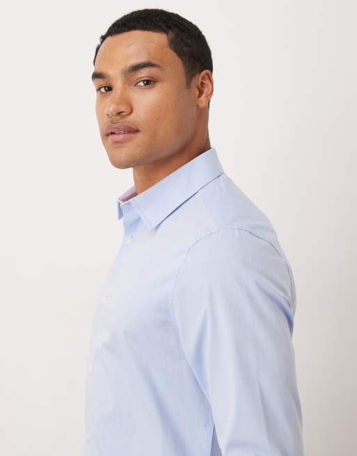 ASOS DESIGN slim textured shirt in blue, 4 of 5