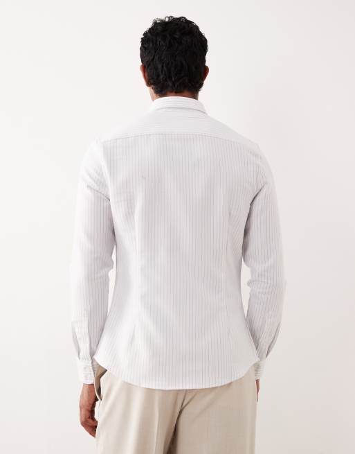 ASOS DESIGN slim textured stripe shirt in white, 3 of 5