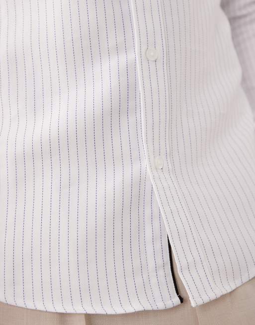 ASOS DESIGN slim textured stripe shirt in white, 5 of 5