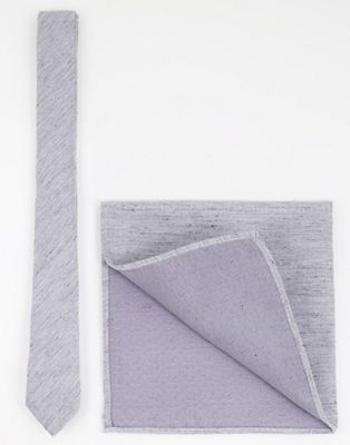 ASOS DESIGN slim textured tie and pocket square in grey