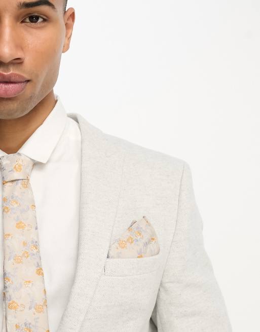 ASOS DESIGN slim tie and pocket square in neutral floral