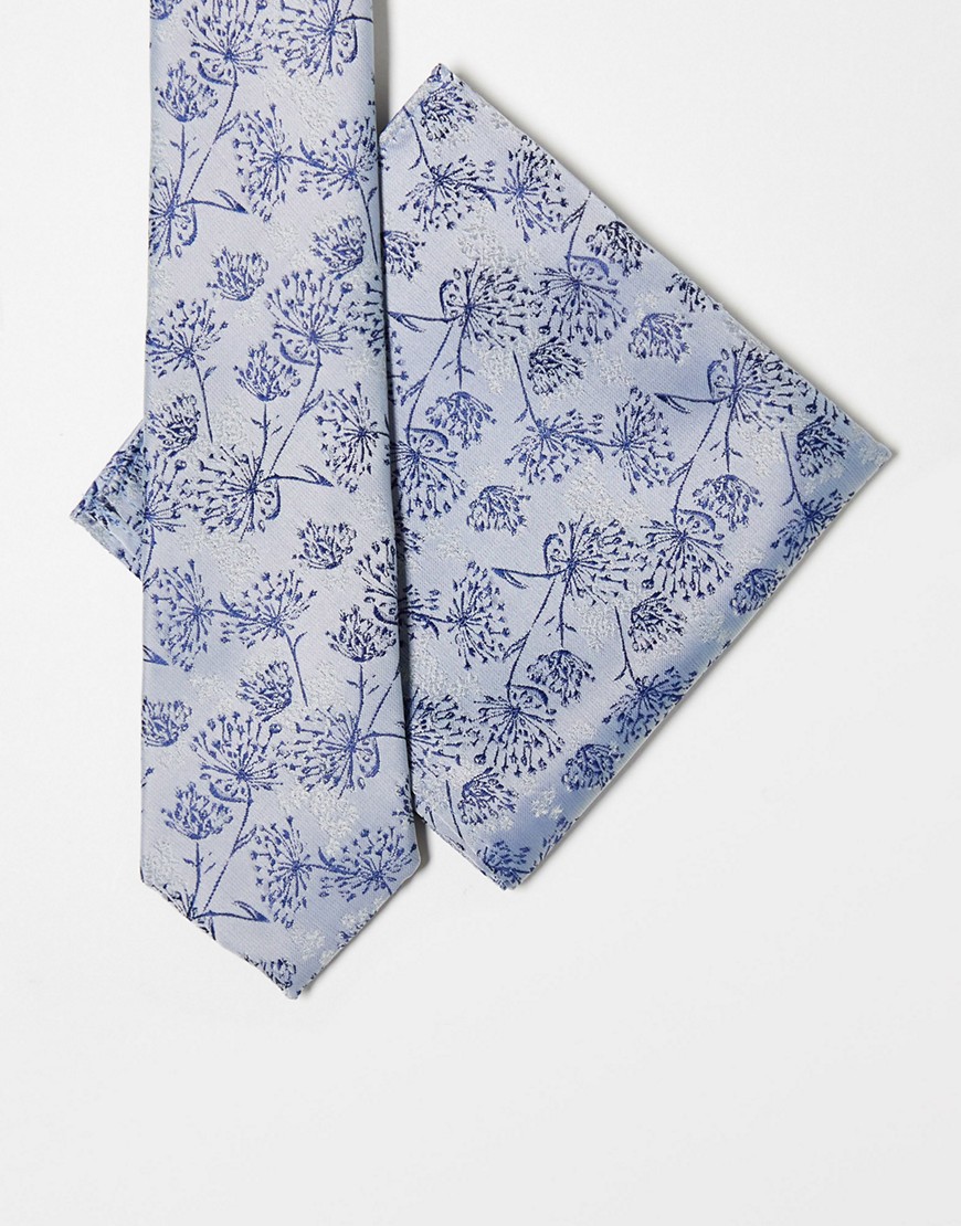 ASOS DESIGN slim tie and pocket square in sliver and navy floral-Multi