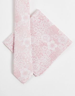 ASOS DESIGN slim tie and pocket square with floral design in pink - LPINK | ASOS