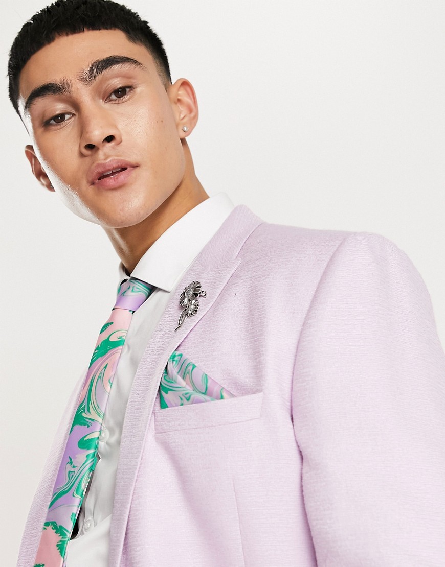 ASOS DESIGN slim tie and pocket square with marble design in pink - LPINK