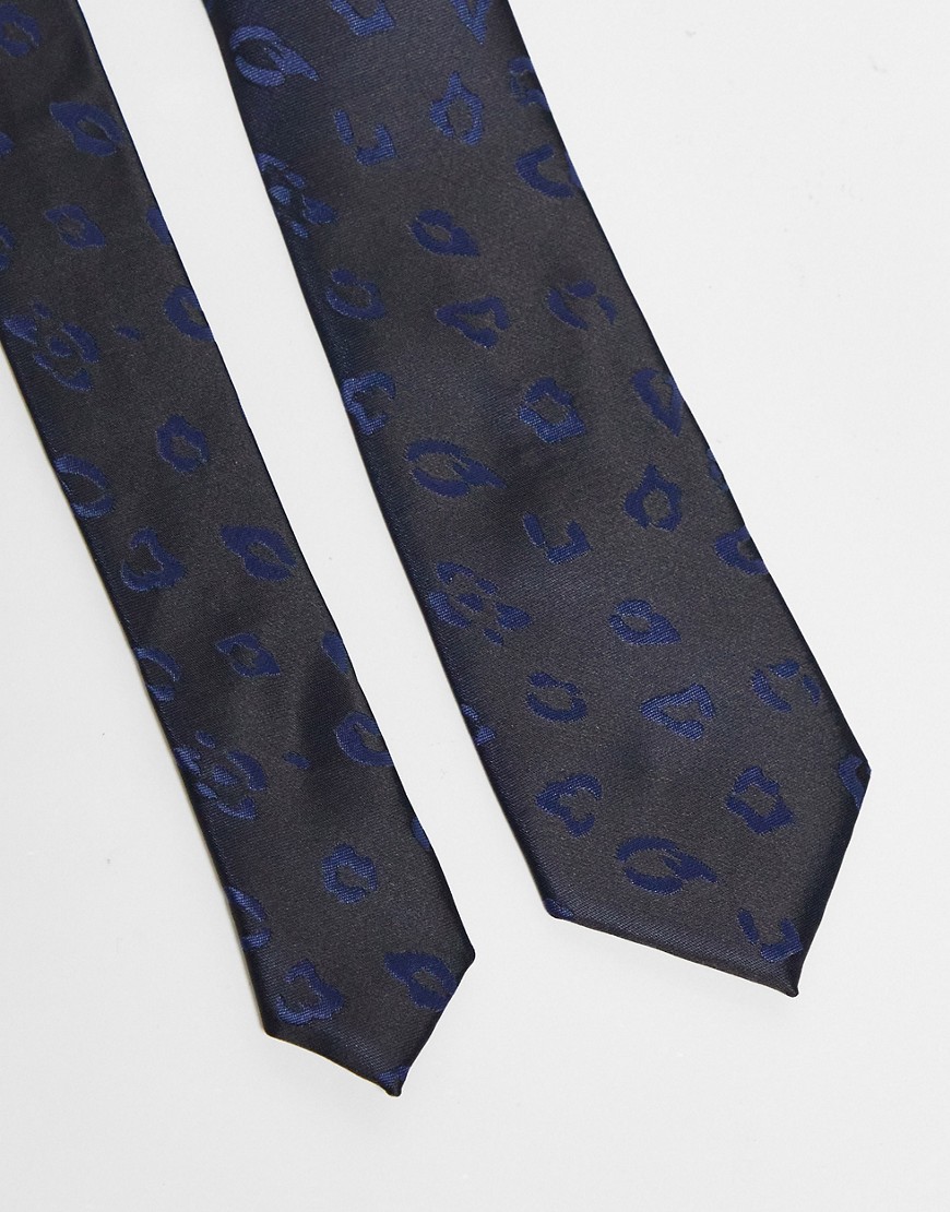 ASOS DESIGN slim tie in animal jacquard in black