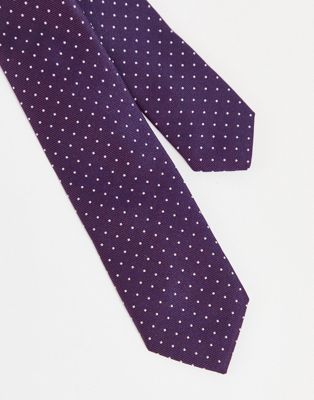 ASOS DESIGN slim tie in ark purple and white mini dot