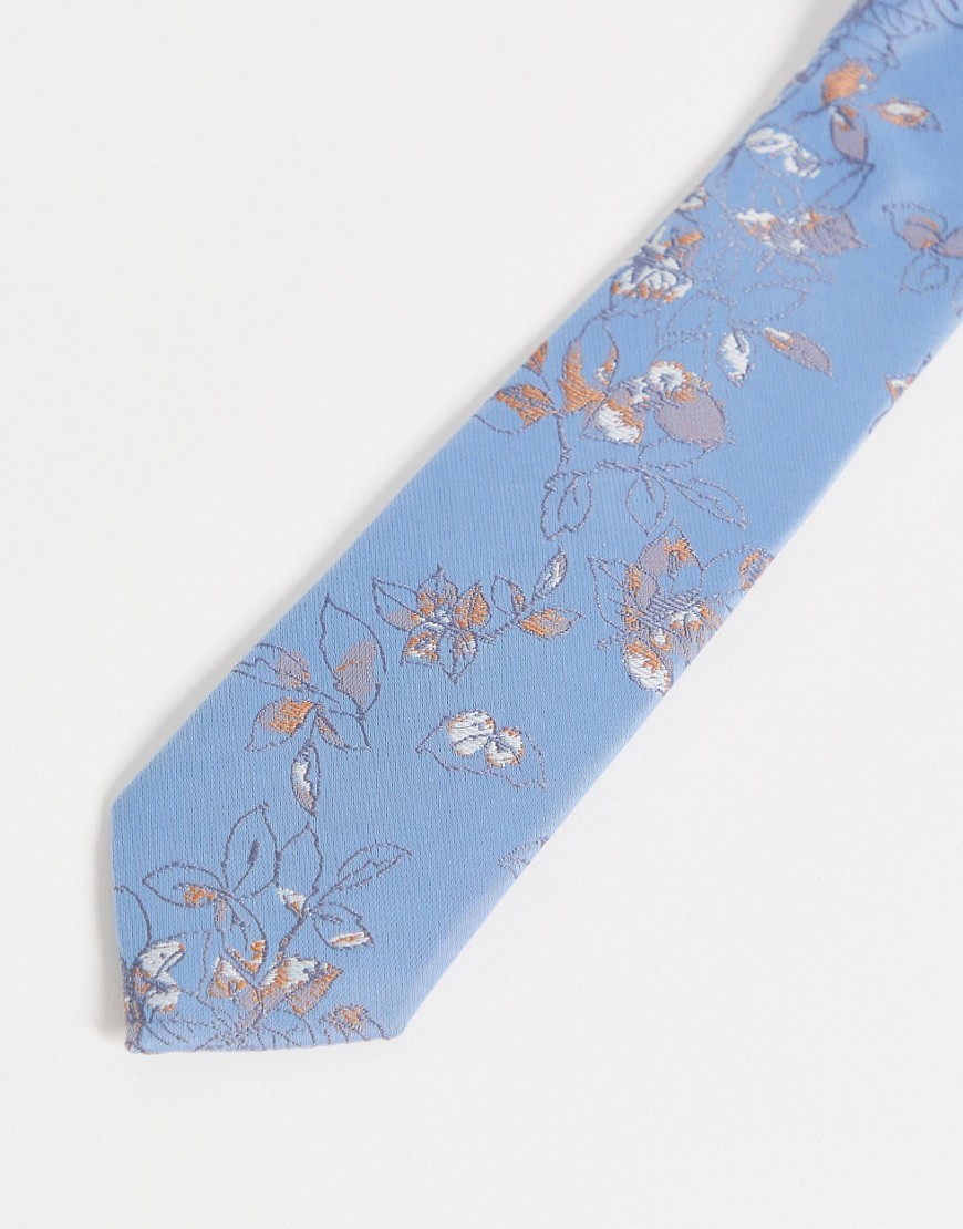 ASOS DESIGN slim tie in baby blue floral-Blues