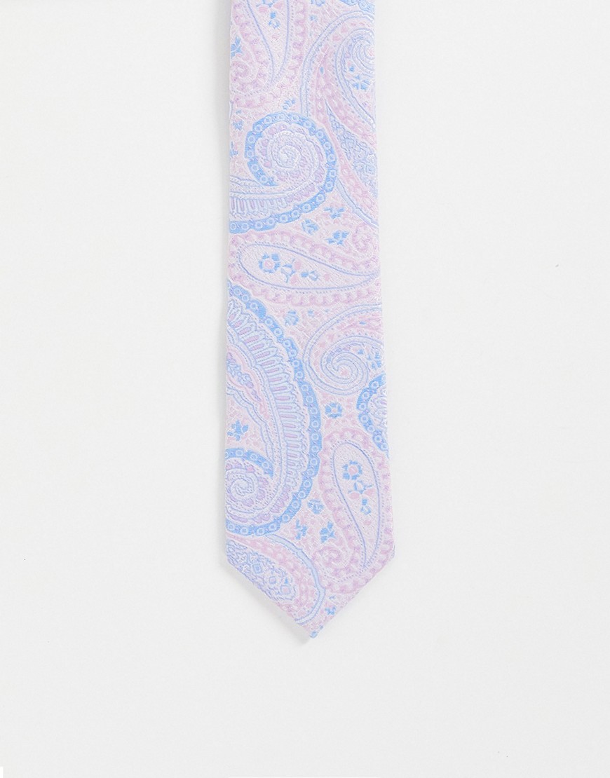 ASOS DESIGN slim tie in baby pink and blue paisley-Multi
