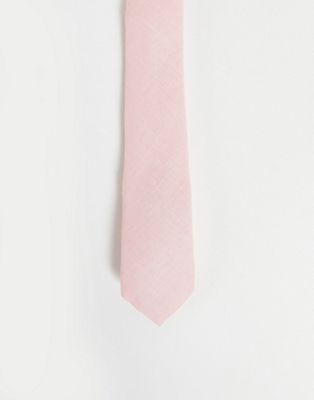 ASOS DESIGN slim tie in baby pink linen