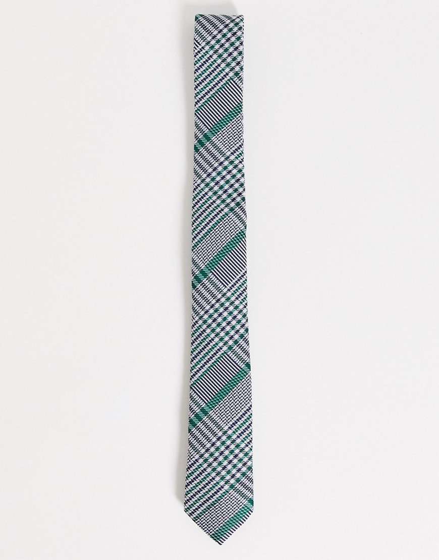ASOS DESIGN slim tie in black and green check-Multi