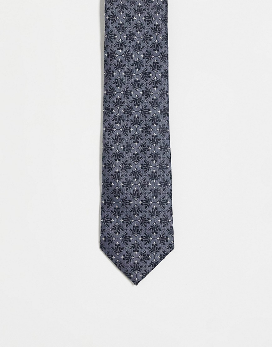 ASOS DESIGN slim tie in black and grey retro floral-Multi