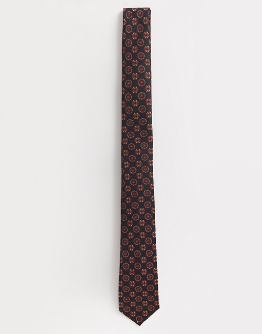 ASOS DESIGN slim tie in black geometric print