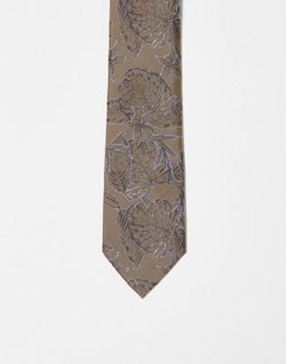 ASOS DESIGN slim tie in brown botanical jacquard