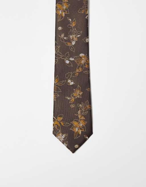 ASOS DESIGN slim tie in brown floral | ASOS