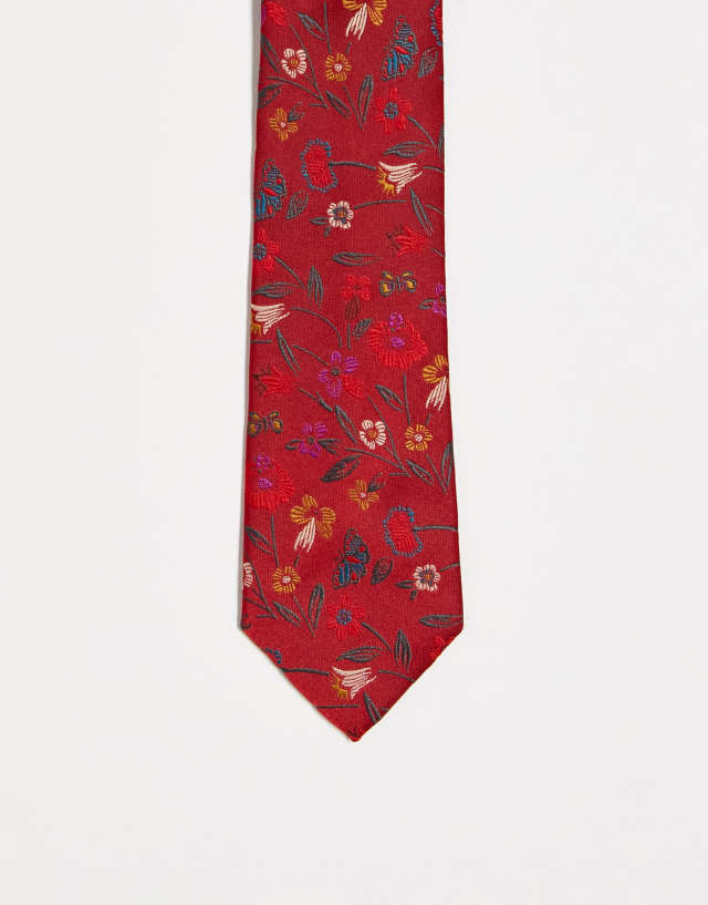 ASOS DESIGN slim tie in burgundy floral