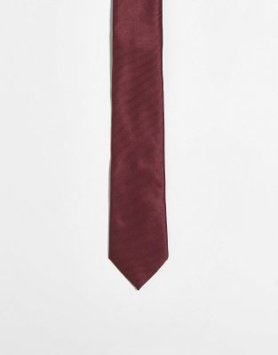 ASOS DESIGN slim tie in burgundy-Red