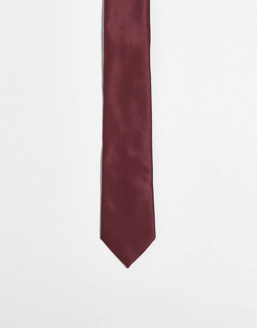 Asos Design Slim Tie In Burgundy-red