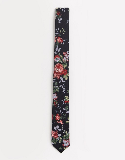 ASOS DESIGN slim tie in dark floral print