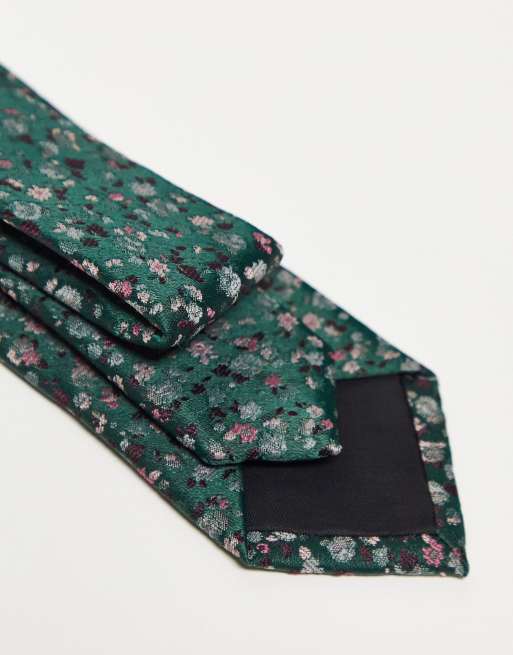 ASOS DESIGN slim tie in dark green and pink floral, 2 of 4