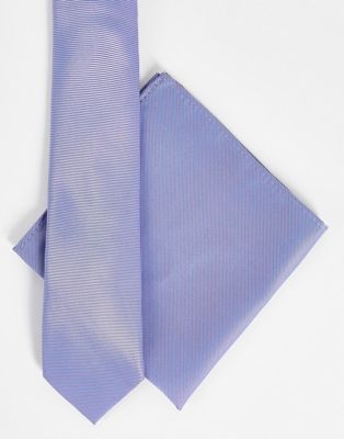 ASOS DESIGN slim tie in dusty purple with pocket square