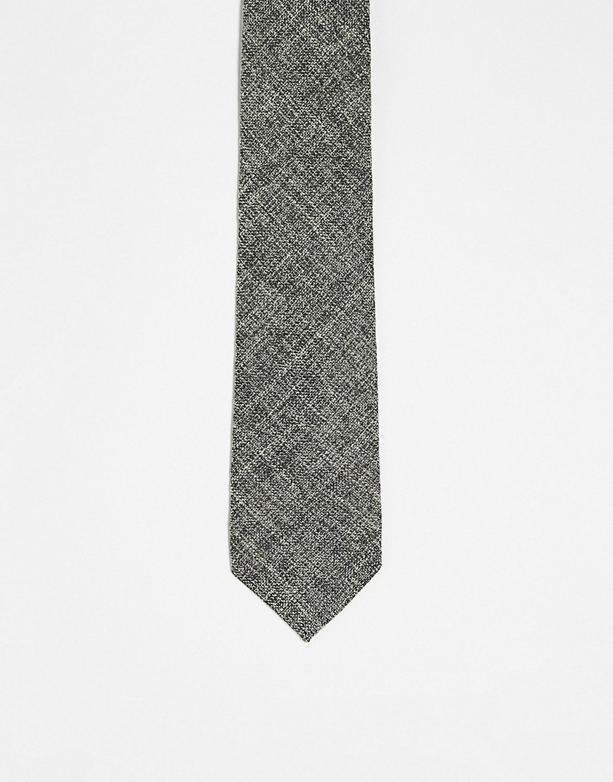 ASOS DESIGN slim tie in grey and cream textured weave