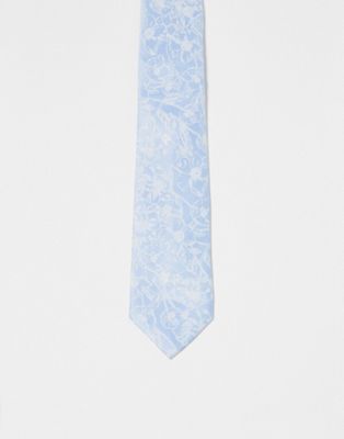 Asos Design Slim Tie In Light Blue With Floral Print