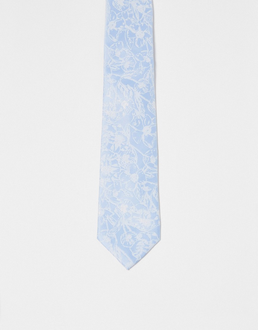slim tie in light blue with floral print