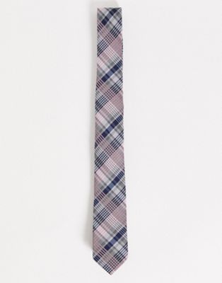 ASOS DESIGN slim tie in navy and pink check