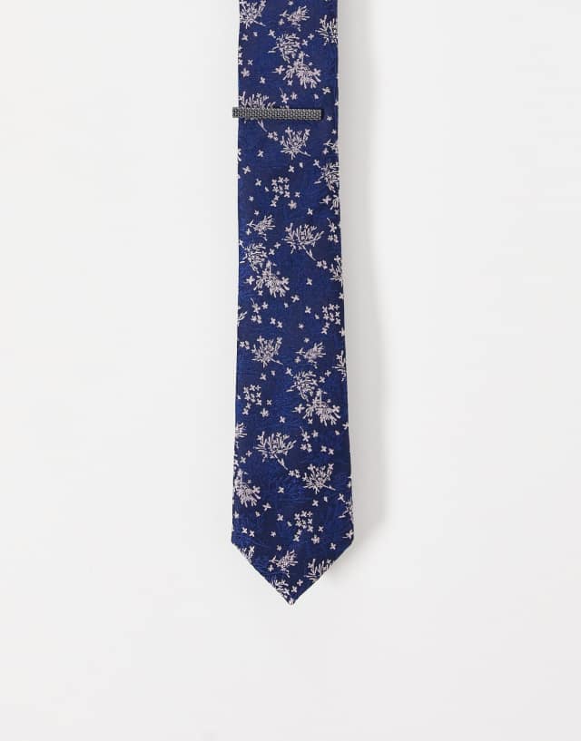 ASOS DESIGN slim tie in navy ditsy design