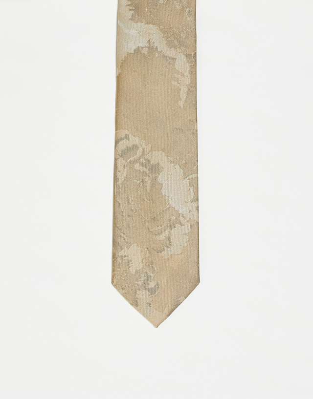 ASOS DESIGN slim tie in oversized gold and silver floral