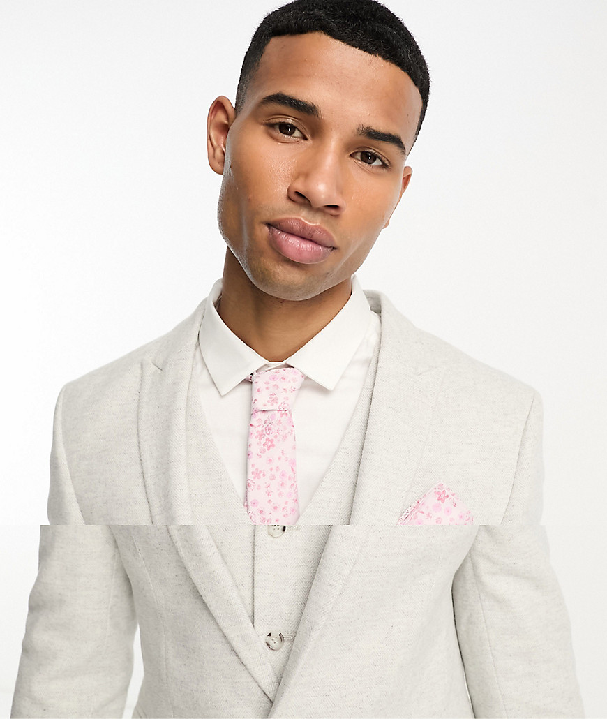 ASOS DESIGN slim tie in pink ditsy floral with pocket square
