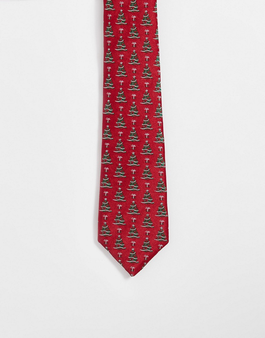 ASOS DESIGN slim tie in red Christmas print-Multi