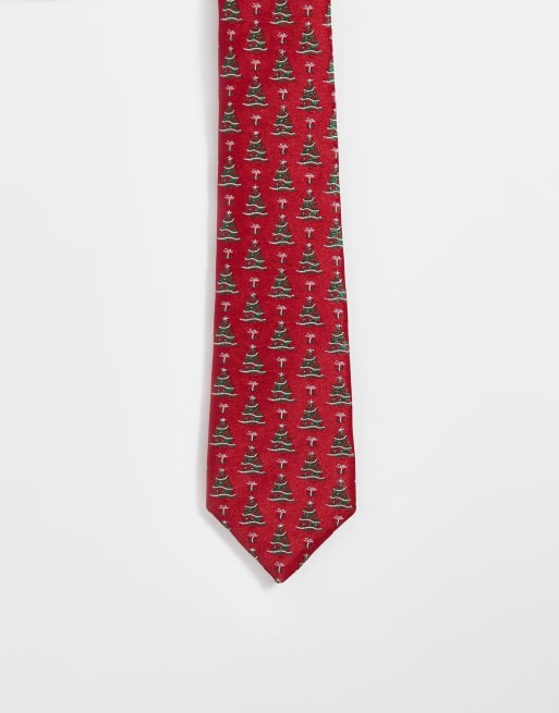 ASOS DESIGN slim tie in red Christmas print