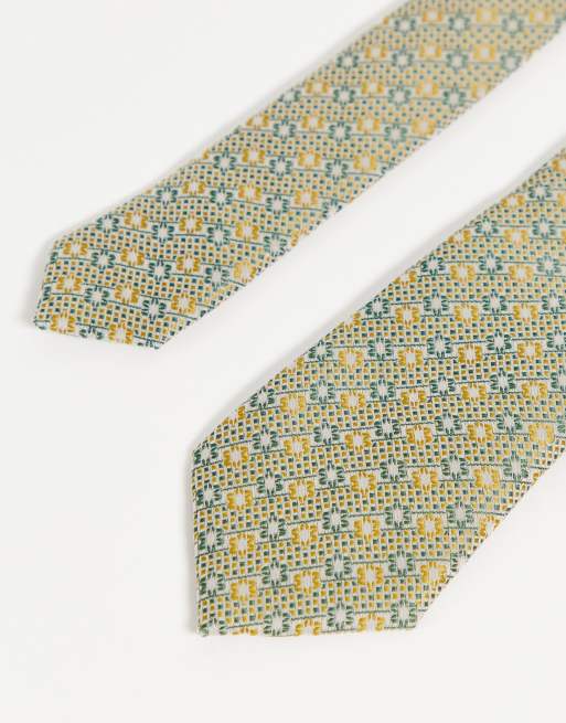 ASOS DESIGN slim tie in retro green geo patern