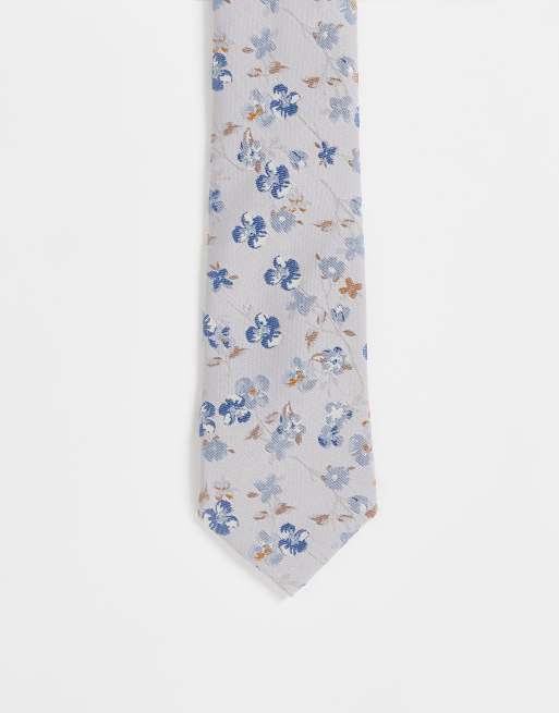 ASOS DESIGN slim tie in silver and blue floral | ASOS