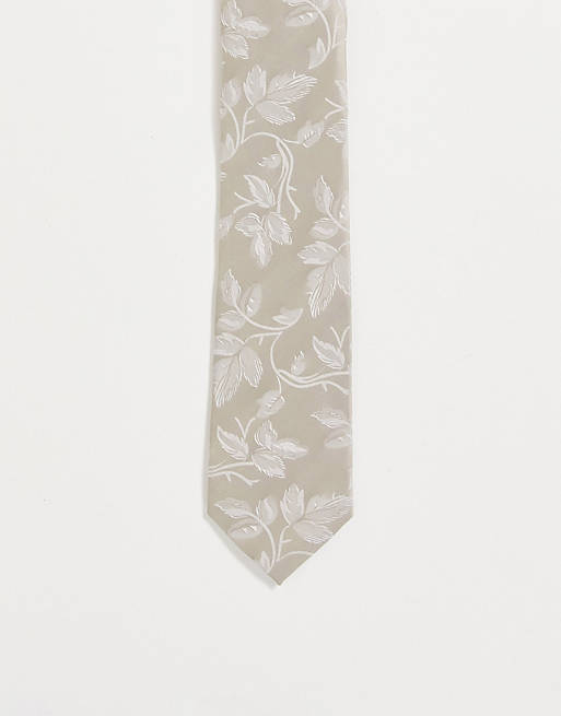undefined | Slim tie in tonal silver floral