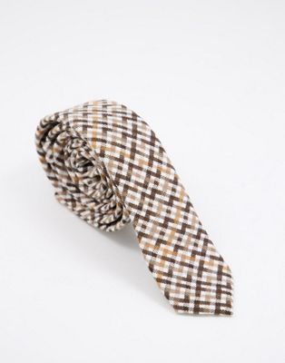 ASOS DESIGN slim tie in vintage brown check