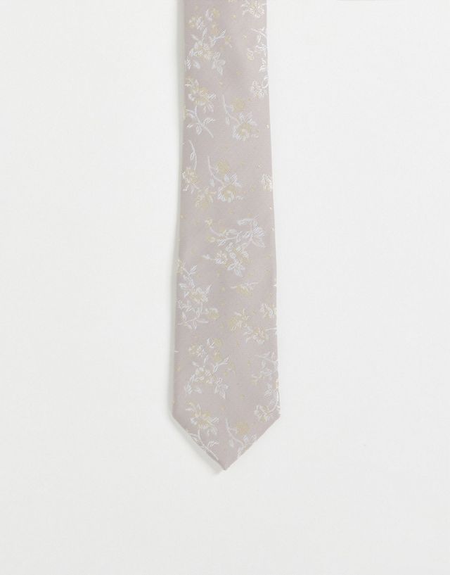 ASOS DESIGN slim tie with ditsy floral design in sliver - SILVER