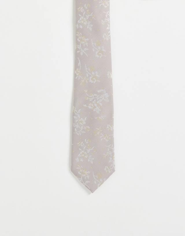 ASOS DESIGN slim tie with ditsy floral design in sliver - SILVER