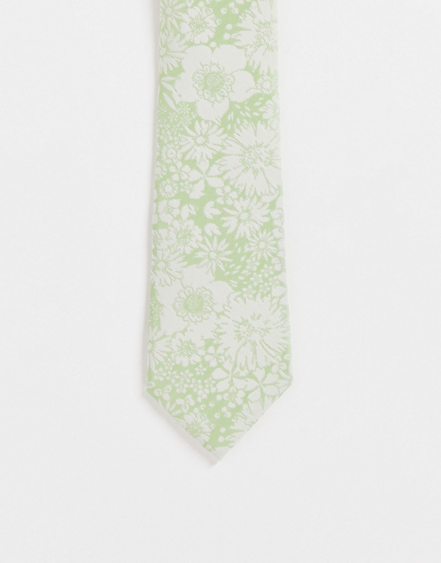 ASOS DESIGN slim tie with floral design in green - LGREEN