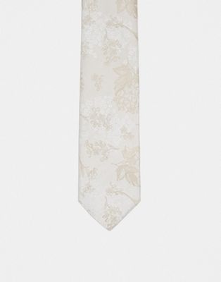 ASOS DESIGN slim tie with floral pattern in cream