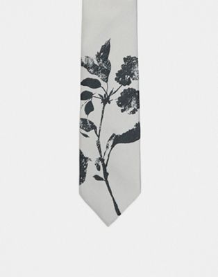 ASOS DESIGN slim tie with flower print in beige