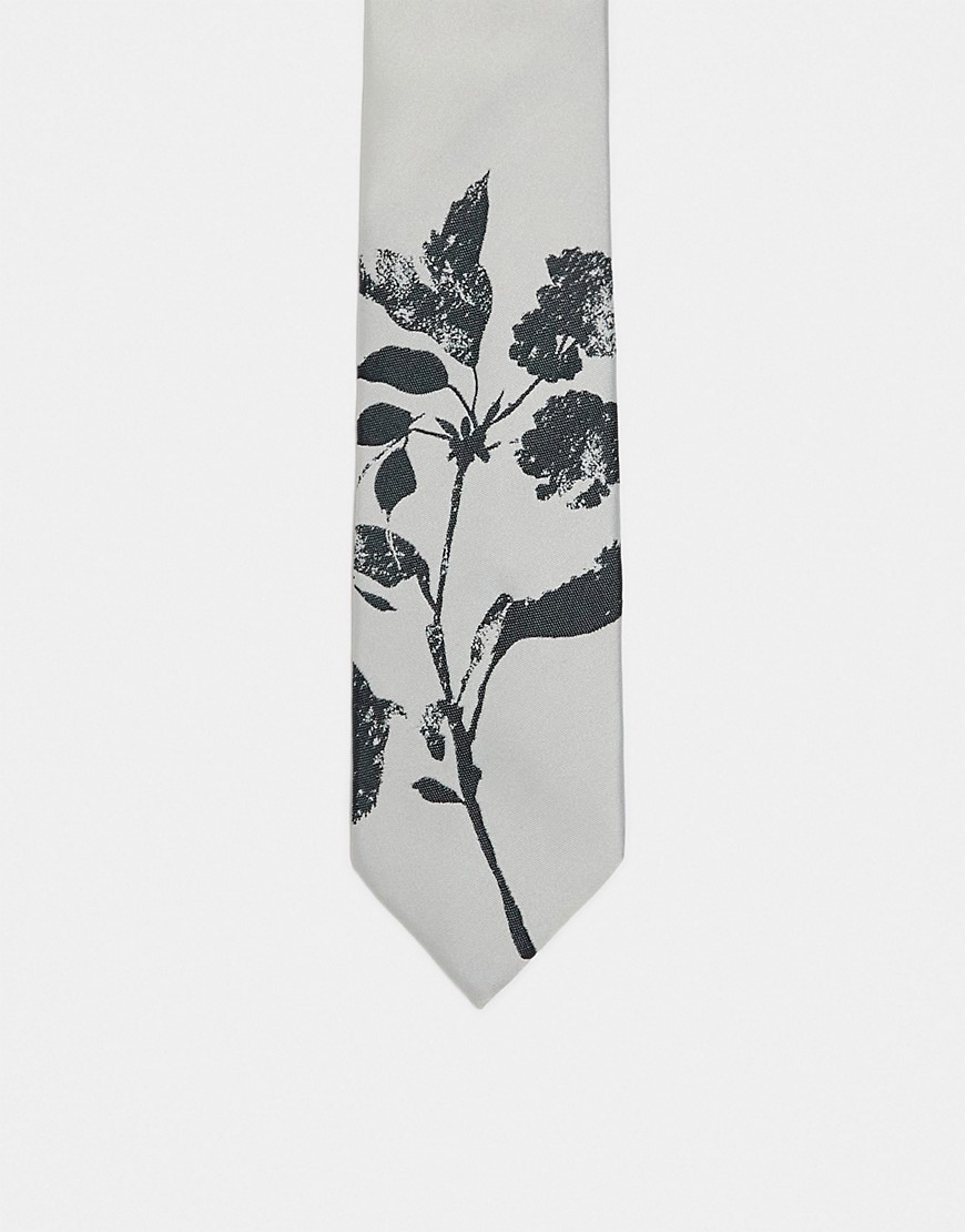 slim tie with flower print in beige-Neutral