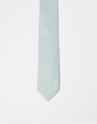 Asos Design Slim Tie With Greek Wave In Sage Green