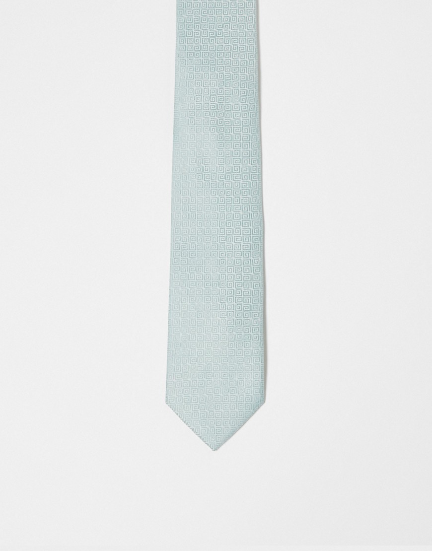 slim tie with greek wave in sage green
